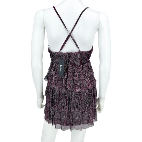 Lulus Dress Women Size Small Glowing Gorgeous Mini Magenta Metallic Tiered NWT - Picture 5 of 6